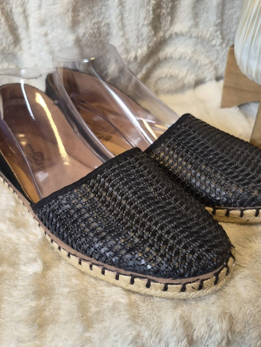Miz Mooz Cindy Espadrilles Black Woven Leather D'Orsay Flats Women's Sz 10 US
